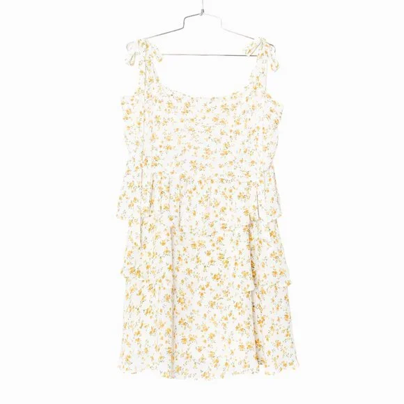 Reformation Avni Ruched Babydoll Mini Dress - White & Yellow Floral Print - XL - Picture 9 of 16